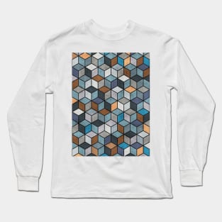 Colorful Concrete Cubes - Blue, Grey, Brown Long Sleeve T-Shirt